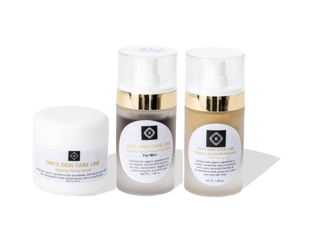 Organic Anti-Acne Three-Step System - Moderate/Severe Acne Prone Skin - For MEN - Onyx Skin Care Line