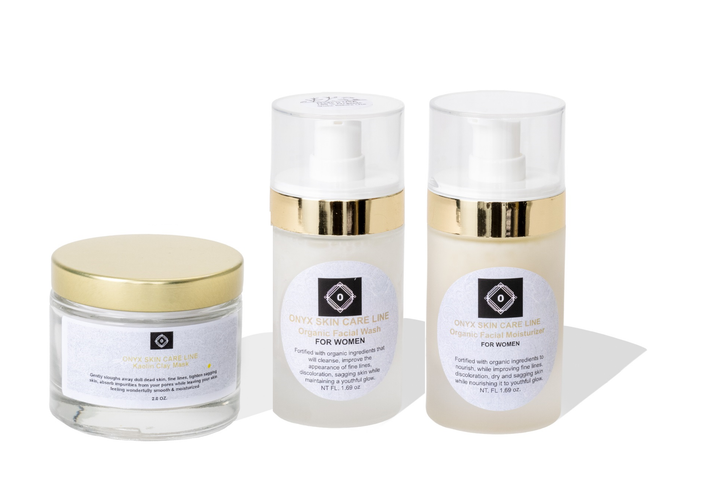 Organic Three Step Facial System - Wash, Moisturizer & Kaolin Mud Mask - For WOMEN