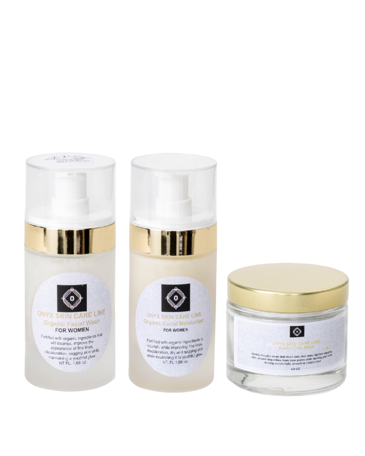 Organic Three Step Facial System - Wash, Moisturizer & Kaolin Mud Mask - For WOMEN