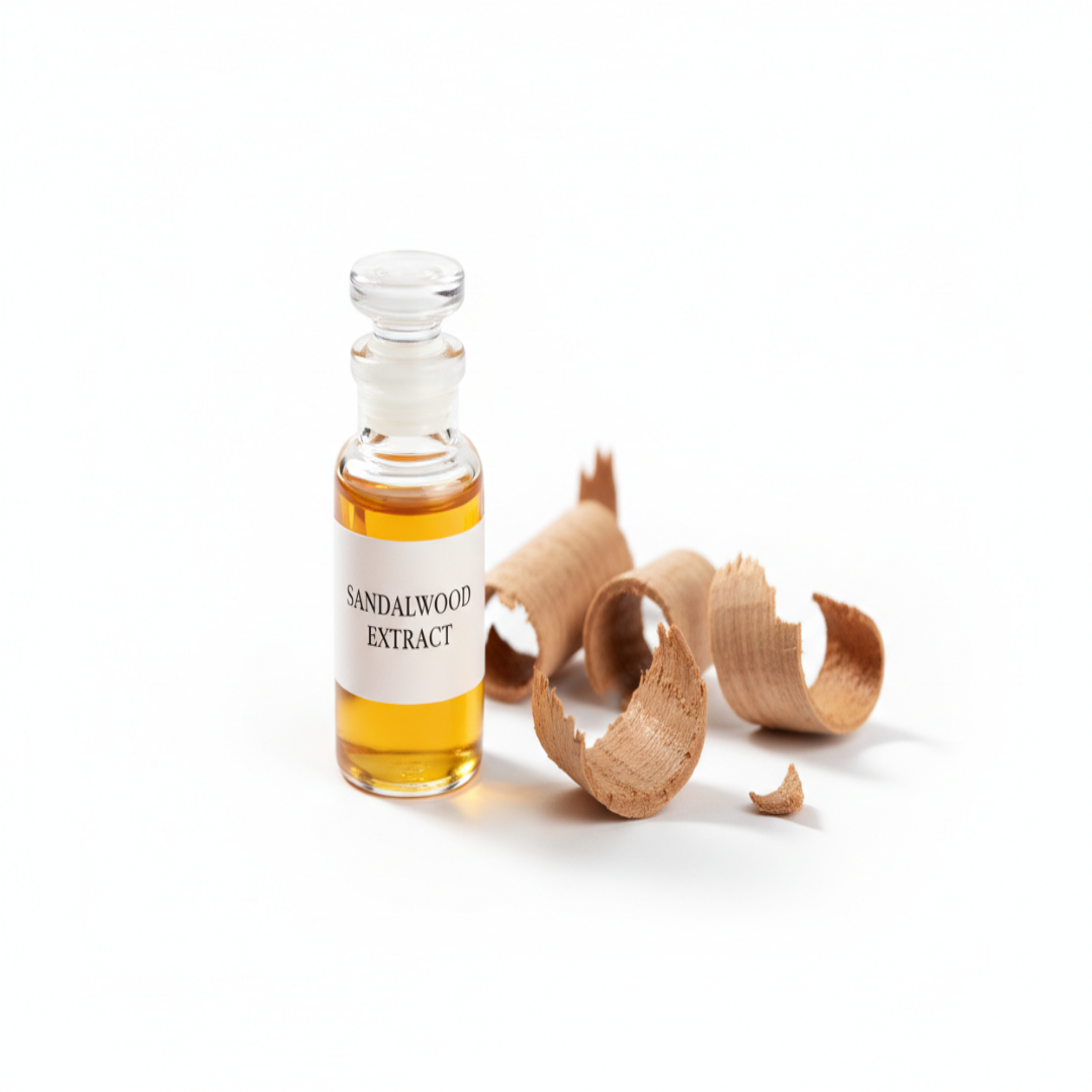 PICTURE OF SANDALWOOD EXTRACT USED FOR COSMETICS ON WHITE BACKGROUND